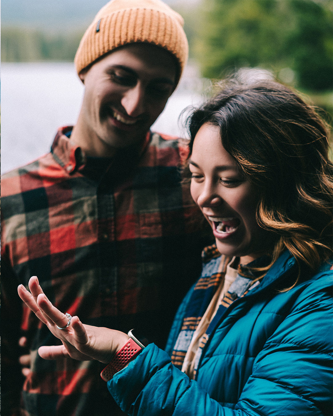 Surprise proposal at Trillium Lake with the view of Mt. Hood — photograph 7 of 10